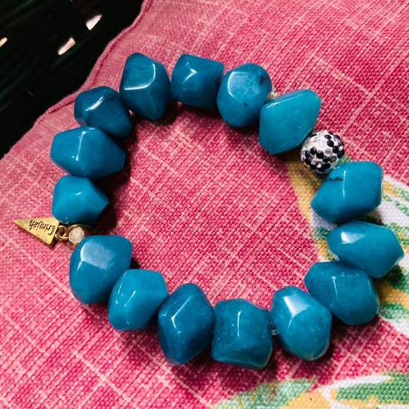 ERIMISH BRACELET - STUNNING GENUINE TEAL AGATE STONE- STRETCH -NEW CONDITION - Picture 9 of 11